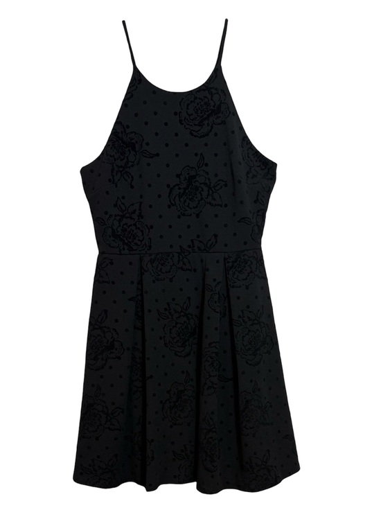 Aqua Dresses & Skirts - Aqua Black Flocked Floral Polka Dot Fit & Flare Skater Dress Large